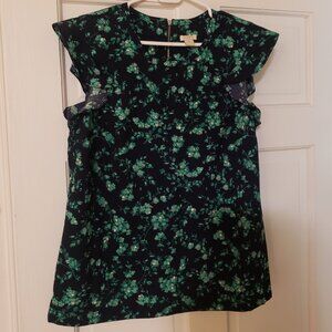 J Crew Floral Green & Navy Top